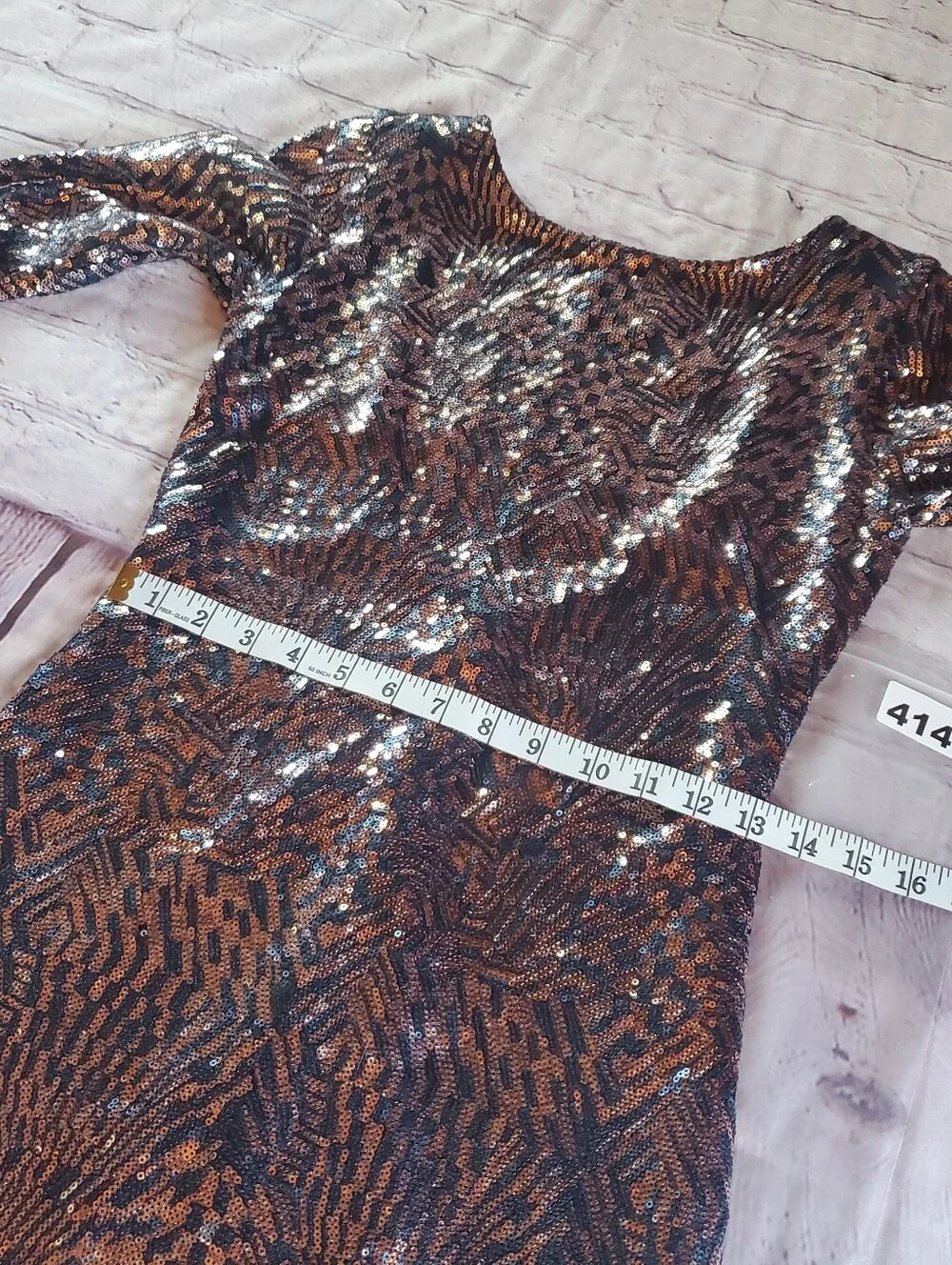 Y2K Vintage Bronze Sequin Mini Dress Open Back Glam Party Clubwear Slip-on Small
